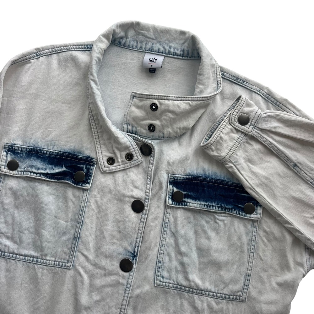 Cabi Women S Light Fade Wash Denim Oversized Jean Drew Jacket Trucker Style 5853